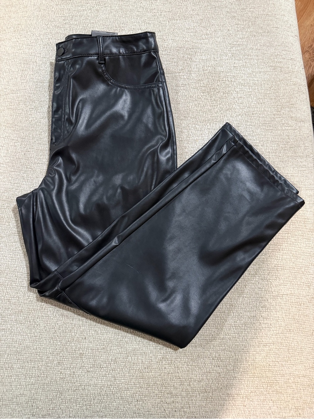 Faux Leather Black Straight-Leg Pants NWT
